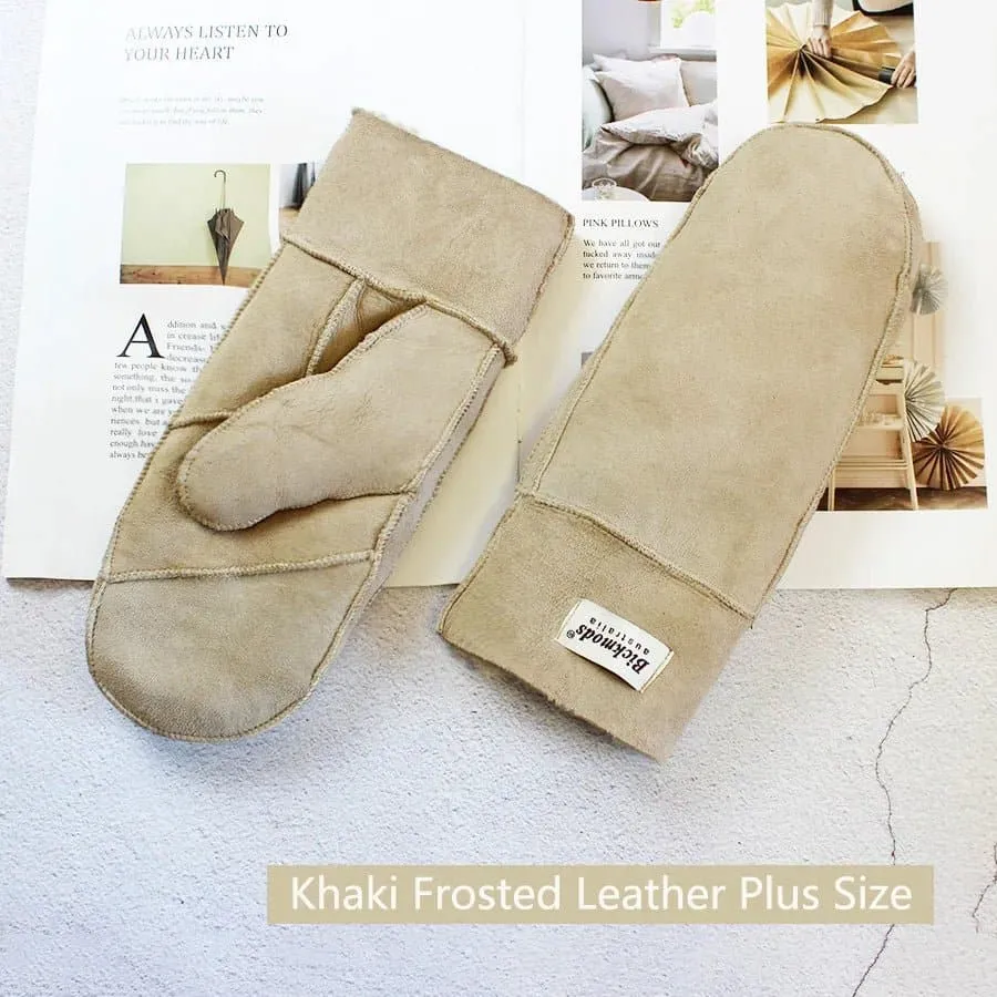 Sheepskin Leather Wool Mittens with Genuine Leather and Sheepskin Fur