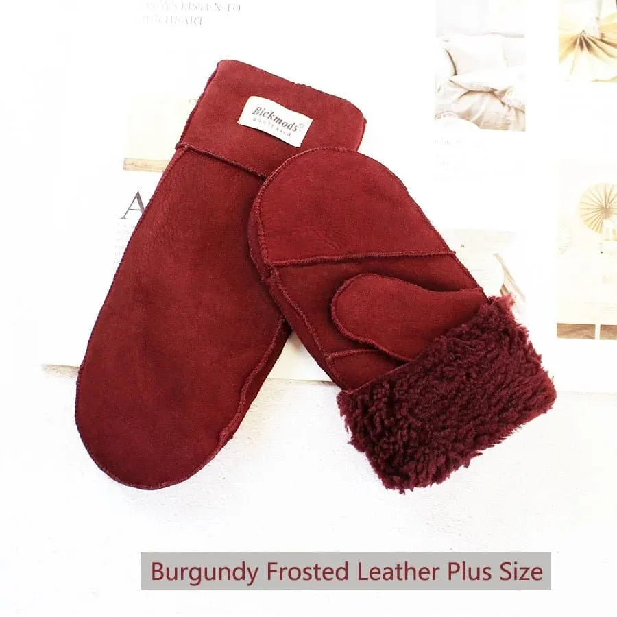 Sheepskin Leather Wool Mittens with Genuine Leather and Sheepskin Fur