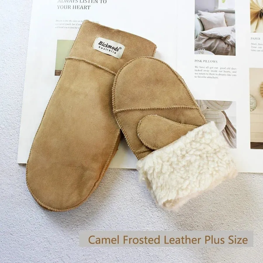 Sheepskin Leather Wool Mittens with Genuine Leather and Sheepskin Fur