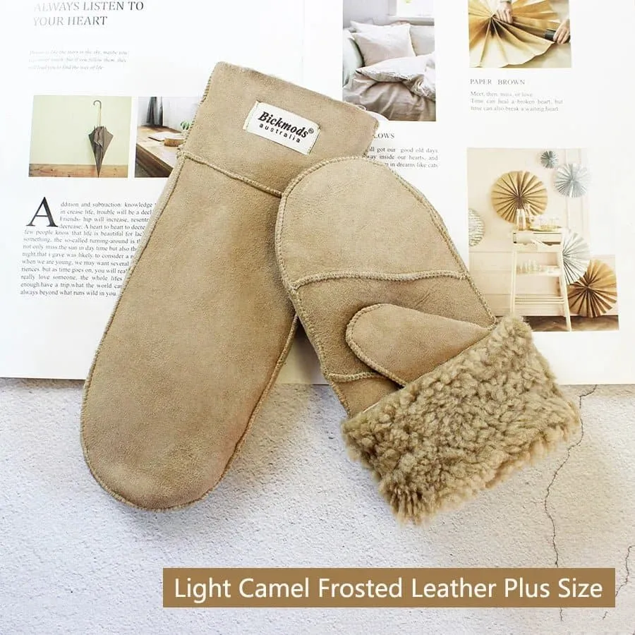 Sheepskin Leather Wool Mittens with Genuine Leather and Sheepskin Fur