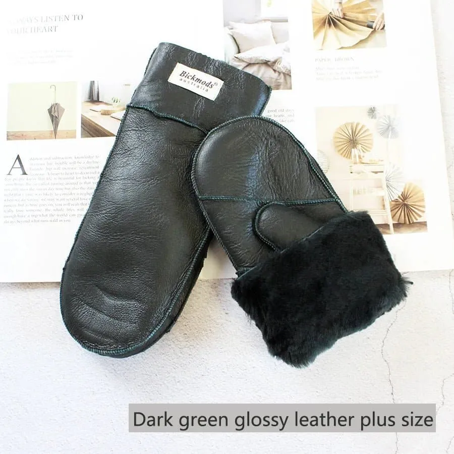 Sheepskin Leather Wool Mittens with Genuine Leather and Sheepskin Fur