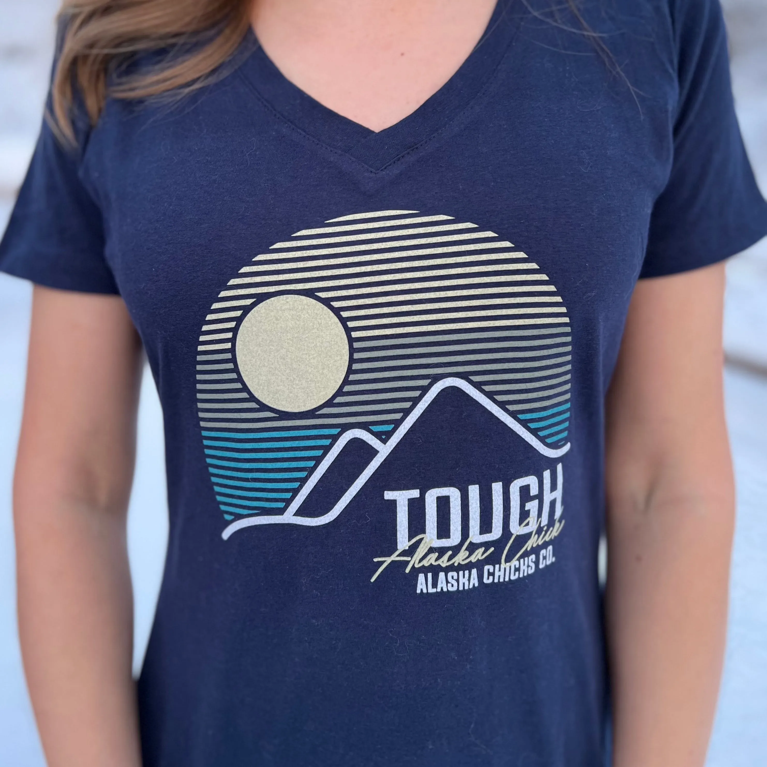 Striped Mountain Tough Chick V-Neck T-Shirt