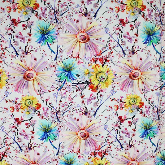 Watercolor Daisies Printed Spandex | Blue Moon Fabrics