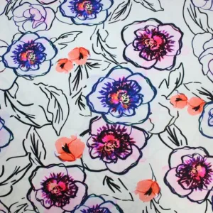 Watercolor Poppies Printed Spandex | Blue Moon Fabrics