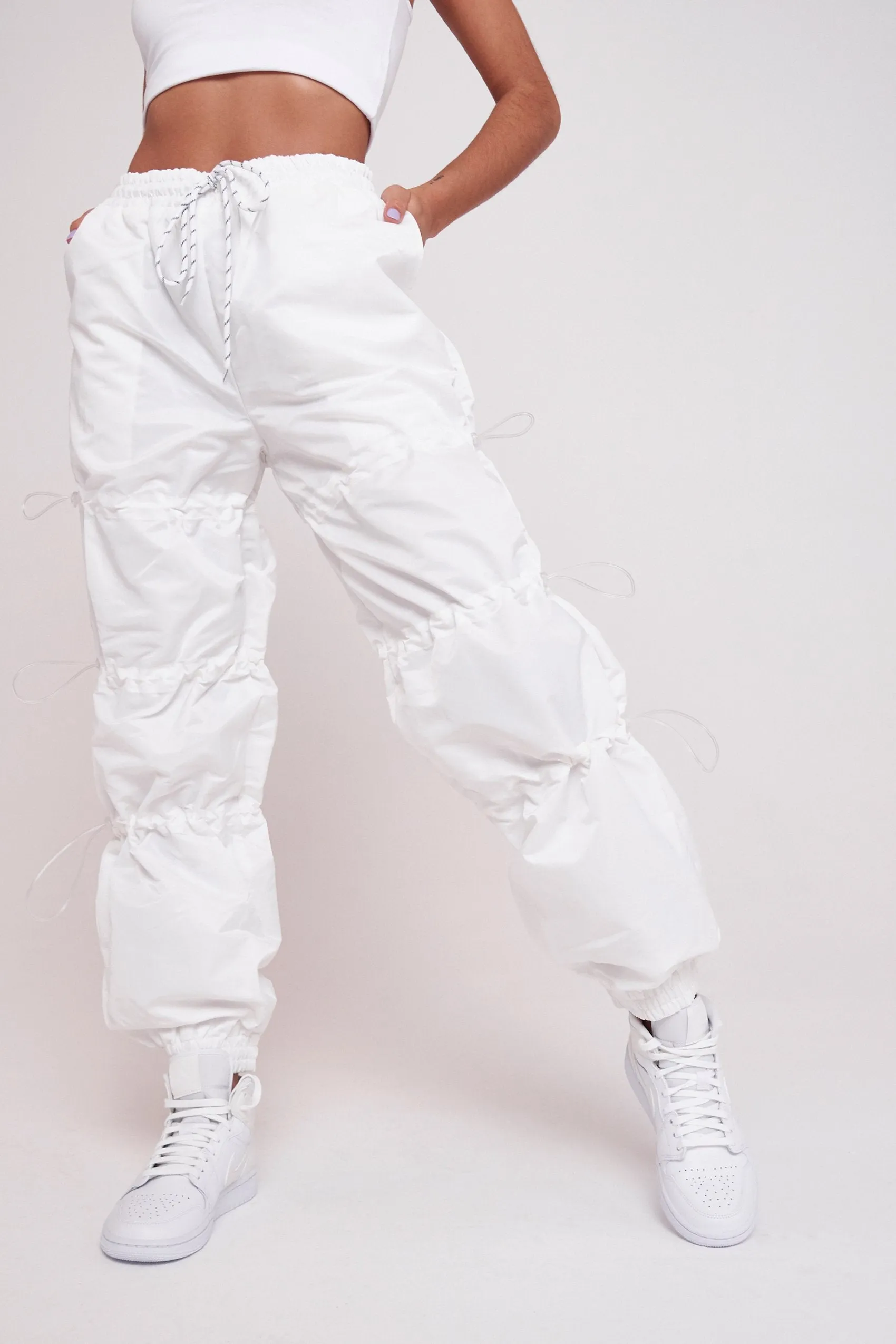 White Toggle Detail Cuffed Joggers