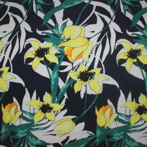 Yellow Flowers Printed Spandex | Blue Moon Fabrics