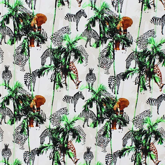 Zebra and Tiger Palm Tree Safari Printed Spandex | Blue Moon Fabrics